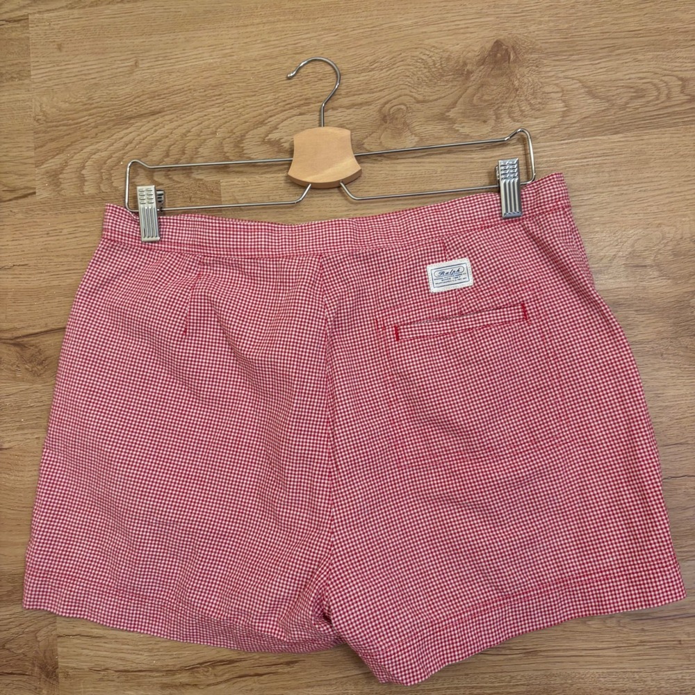 Ralph Lauren‎ Shorts Women 12 Red Gingham Cotton Button Fly Preppy - Picture 3 of 8